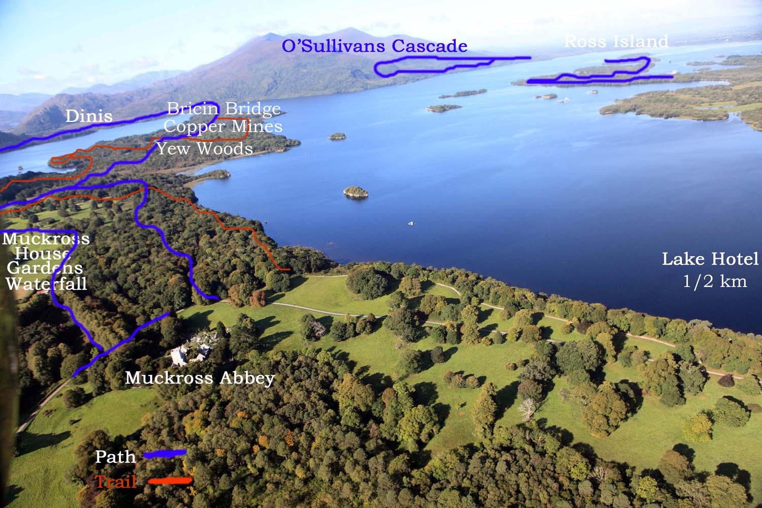 Killarney map of the Lakes and trails